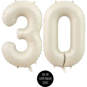 Cijfer Helium Folie ballon XL - 30 jaar cijfer - Creme - Satijn - Nude - 100 cm - leeftijd 30 jaar feestartikelen verjaardag