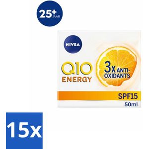 15 x NIVEA - Q10 Energie Dagcrème - Anti-Rimpel Crème - Normale & vermoeide huid - SPF 15 - Met Vitamine C & Q10 - 50 ml - Anti-rimpel Crème - Q10 Crème - Vitamine C Crème - SPF 15 Crème - Energie Crème