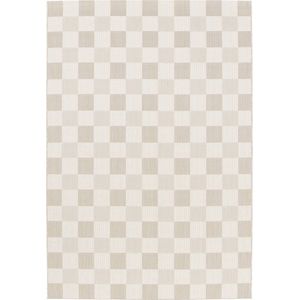 sweeek - Tapijt voor binnen en buiten, beige geblokt patroon, gerecycled polyester
