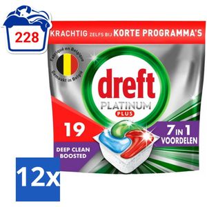 Dreft Platinum Plus - Vaatwascapsules - Deep Clean Boosted - 19 Afwasbeurten - Voordeelverpakking - 12 stuks
