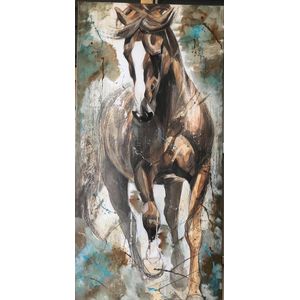 Kleurrijke Paard- Mixed Media- Katoenen canvasdoek op houten frame- 120x60 cm,3D
