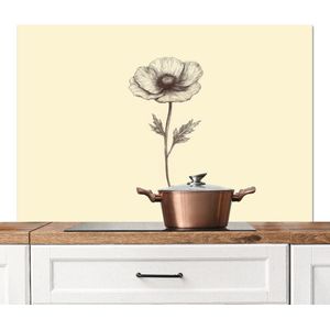 Spatscherm keuken 120x80 cm - Kookplaat achterwand Klaproos - Illustratie - Zwart - Muurbeschermer - Spatwand fornuis - Hoogwaardig aluminium