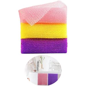 African net sponges - 3 stuks Afrikaanse net zeepspons - Diepe reiniging Afrikaanse net douche spons geschikt voor mannen en vrouwen - Afrikaanse spons / net sponge - Spons Lichaam Scrub Herbruikbaar - Geel, roze, paars