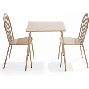 Oviala - Set van tuintafel en 2 bistrostoelen van taupekleurig staal - Palavas
