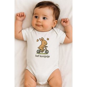 Baby Romper “Lief Konijntje” – Wit – Zacht Unisex Rompertje met Konijn Opdruk – 3-6 Maanden – Schattig Kraamcadeau
