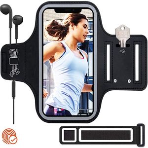 Hardloop telefoonhouder - Sportarmband S24, A54, A25, A05s, 15 Pro Max, 14, 13, 12 Hoesje - Hardloop Armband - Loopband - Zwart
