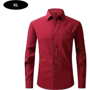 Livano Overhemd Heren - Volwassenen - Lange Mouwen - Strijkvrij - Lange Mouw - Bordeauxrood - Maat XL