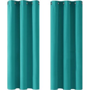 Verduisterende Gordijnen 2 stuks, Turquoise, Thermische Gordijnen Luxe voor Woonkamer met Oogjes, 107x138 cm (B x H)