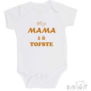 100% katoenen Romper ""Mijn Mama is de TOFSTE"" Moeder Moederdag Unisex Katoen Wit/tan Maat 56/62