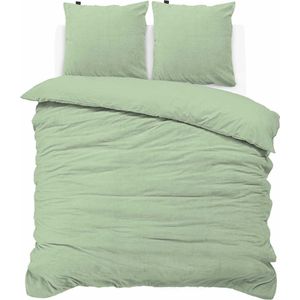 iSleep Dekbedovertrek Teddy Fleece - Litsjumeaux - 240x200/220 cm - Licht Groen