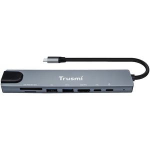Trusmi DS01-02- 8-in-1 USB-C Multifunctioneel Dockingstation – 4KHD HDMI, Ethernet, USB-A & USB-C Poorten, SD/TF Card Reader, Opladen en Meer