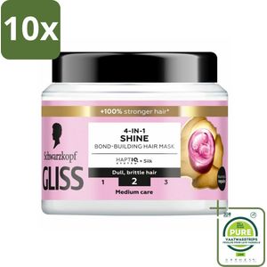 10 x Gliss - Haarmasker - 4in-1 Hair Mask - Voor Zijdezacht en Glanzend Haar - 400 ml - Grootverpakking - Haar Masker - Zijdezacht Haar - Glans Masker - Haarmasker Glans - Haarmasker Dof Haar