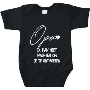 Baby romper met tekst zwangerschap aankondiging | Opa ik kan niet wachten om je te ontmoeten | Zwart | korte mouw | maat 56 cadeautje zwangerschap aankondiging bekendmaking |Cadeautje 100% katoen.