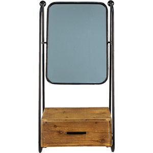 Wandspiegel 46*27*90 cm Bruin, Zwart Ijzer, Glas, Hout Rechthoek Grote Spiegel Muur Spiegel Wand Spiegel
