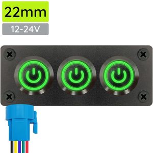 ProRide Metalen drukschakelaar 12-24V ON-OFF - Inbouwpaneel drievoudig - 22mm - IP67 - LED indicatie Groen