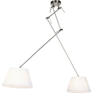 QAZQA blitz - Klassieke Hanglamp met kap - 2 lichts - L 750 mm - Staal - Woonkamer | Slaapkamer | Keuken