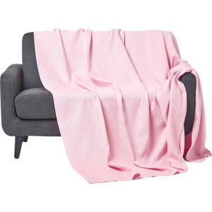 Homescapes -Wafel deken - katoenen deken - roze - 230x250 cm