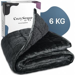 CozySense® Verzwaringsdeken 6 kg - Weighted Blanket - Zwaartedeken - GLASS-Flow® Drukverdeling - 135x200 - Flanelfluweel & Sherpa - Hypoallergeen - Zwart