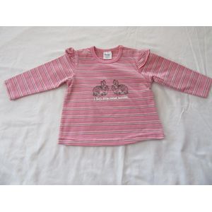 dirkje , meisje, t-shirt , lange mouw ,streepje rose , konijn, 62 - 3 maand