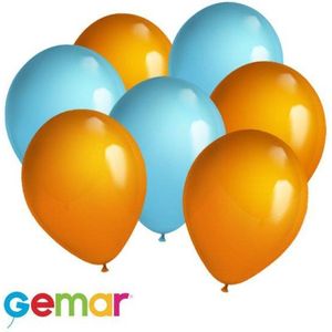 30 ballonnen Oranje en Licht Blauw (Ook geschikt voor Helium)