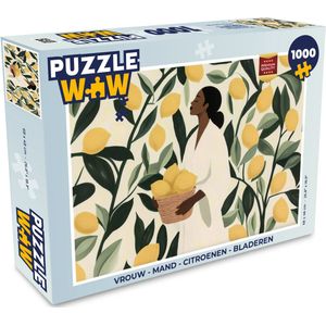 Puzzel Vrouw - Mand - Citroenen - Bladeren - Legpuzzel - Puzzel 1000 stukjes volwassenen