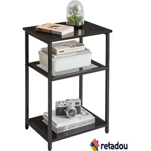 Retadou - Bijzettafel, nachtkastjes met roosterplanken, kleine salontafel, metalen frame, industrieel design, voor woonkamer, slaapkamer, zwart