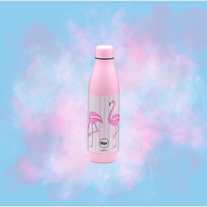 Quy Cup - 500ml Thermosfles “Flamingo” Rose 12 uur heet 24 uur koud herbruikbaar RVS fles (304)
