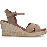Manfield - Taupe Leren Sleehak Sandalen met Gesp - Dames
