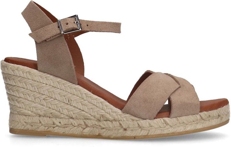 Manfield - Taupe Leren Sleehak Sandalen met Gesp - Dames