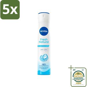 5 x Nivea - Deodorant Spray - Fresh Natural - 0% Aluminium - 200 ml - Grootverpakking - NIVEA Deodorant Spray - 0% Aluminium - Fris Geur - Natuurlijke Deodorant - Deodorant Spray