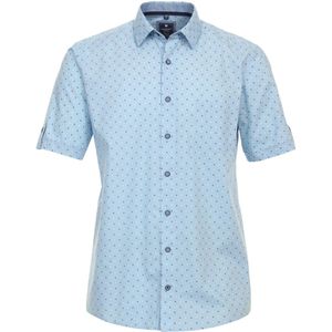 Redmond comfort fit overhemd - korte mouw - popeline - blauw dessin - Strijkvriendelijk - Boordmaat: 45 - 46