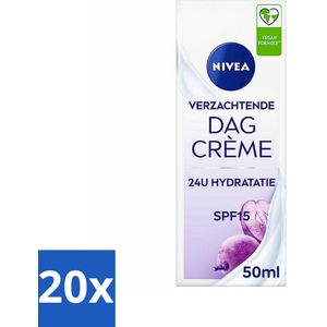 20 x NIVEA - Essentials Sensitive Dagcrème - Gezichtscrème - SPF 15 - Voor de gevoelige huid - 50 ml - Zonbescherming - Zoethoutextract - Druivenpitolie