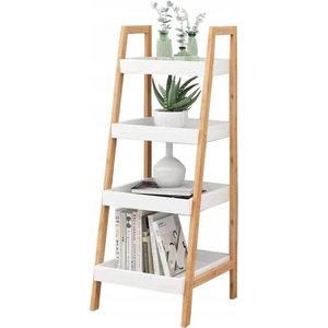 Viking Choice Ladderrek - 4 Schappen - Wit/Bruin - 36.5x34.5x98cm - Boekenkast/Nachtkastje