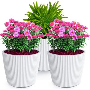 Prosperplast Plantenpot/bloempot Buckingham - 3x - buiten/binnen - ivoor wit - D17 x H15 cm