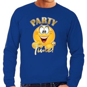 Bellatio Decorations Verkleed sweater voor heren - party time emoji - blauw - themafeesten/carnaval S