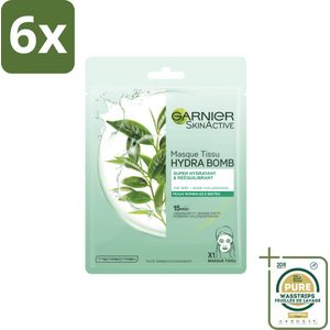 Garnier - SkinActive - Hydra Bomb Tissue Masker - Groene Thee - 1 Gezichtsmasker - Voordeelverpakking - 6 stuks - Hydraterend masker - Gezichtsmasker