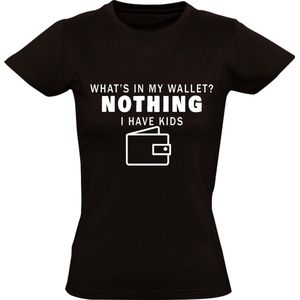 What is in my wallet, i have kids Dames t-shirt | Blut | Portomonnee | Kinderen | geboorte | moederdag | grappig | kado | Zwart