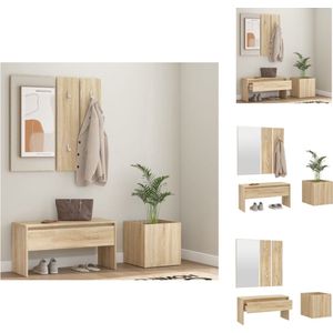 vidaXL Halbank Sonoma Eiken - Multifunctioneel opbergmeubel - Met spiegel - kapstok en plantenbak - 80 x 30.5 x 40 cm - Kast