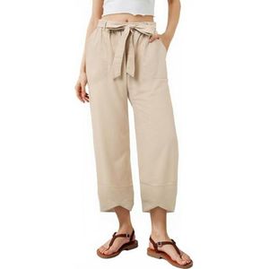 Casual Damesbroek van Katoen en Linnen - Cropped, Losse Pasvorm, rechte Taille met Zak
