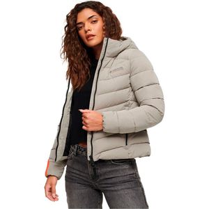 Superdry Hooded Microfibre Padded Jkt Dames Jas - Winter Stone Grey - Maat Xs