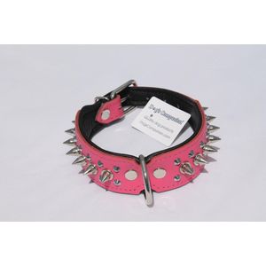 Dog's Companion Leren Halsband - met Spikes - Lengte: 55cm Verstelbaar van: 45-53 cm x 40 mm - Roze/Zwart