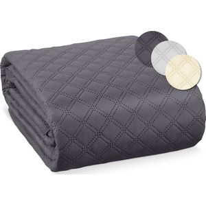 Beautissu Olivia - Bedsprei 2 Persoons 240 x 260 cm Groot Bedovertrek Antraciet voor Boxspring Bed & Sofa