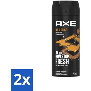 Axe - Deodorant Bodyspray - 48hrs Non Stop Fresh - Wild Spice - Wild Spices & Cedarwood - 150 ml - Voordeelverpakking - 2 stuks