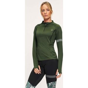 Active Panther T-shirt Julia Solid zip  Army green, dames loopshirt sport training shirt met lange mouwen,