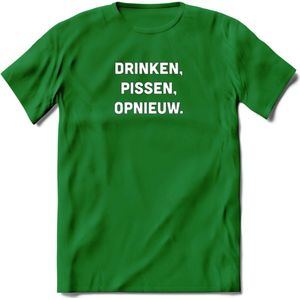 Drinken Pissen Opnieuw Bier T-Shirt | Unisex Kleding | Dames - Heren Feest shirt | Drank | Grappig Verjaardag Cadeau tekst | - Donker Groen - 3XL