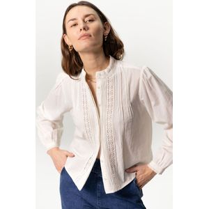 Sissy-Boy - Witte cropped blouse met kant en pintuck details