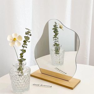 Acryl make-upspiegel - decoratief en stijlvol - 1 stuk - houten sokkel