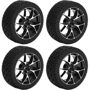 Rubber Tyres 12mm Hexagon 27mm Wide Metal Wheel Hub Tyres for Replacement for 1/10 Flat Sports Cars(Black)