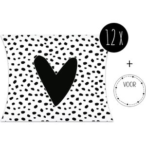 12x Traktatie doosjes / Uitdeeldoosjes / Cadeaudoosjes | Black Heart & Flakes | 12 x 11 cm | incl. stickers