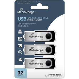 MediaRange - USB 2.0 - 32GB - Pack van 3 - Zwart